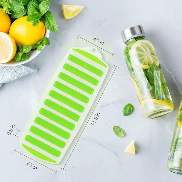 Alt view image 3 of 7 - Meadow Lane Slim Ice Stick Tray for Water Bottles, Green | Makes ten 4.25 x 0.8-inch ice sticks per tray; BPA-free plastic with silicone pushers is dishwasher-safe and stackable.