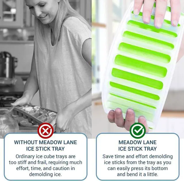Alt view image 6 of 7 - Meadow Lane Slim Ice Stick Tray for Water Bottles, Green | Makes ten 4.25 x 0.8-inch ice sticks per tray; BPA-free plastic with silicone pushers is dishwasher-safe and stackable.