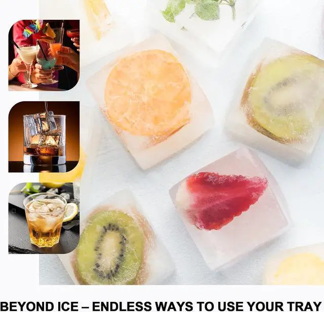 Alt view image 6 of 6 - VLM 3 Packs Large Ice Cube Molds with Stackable Lid,Silicone Ice Cube Tray for Freezer,Big Square Ice Tray for Whiskey,Cocktails,Bourbon and Soups (Neutral)
