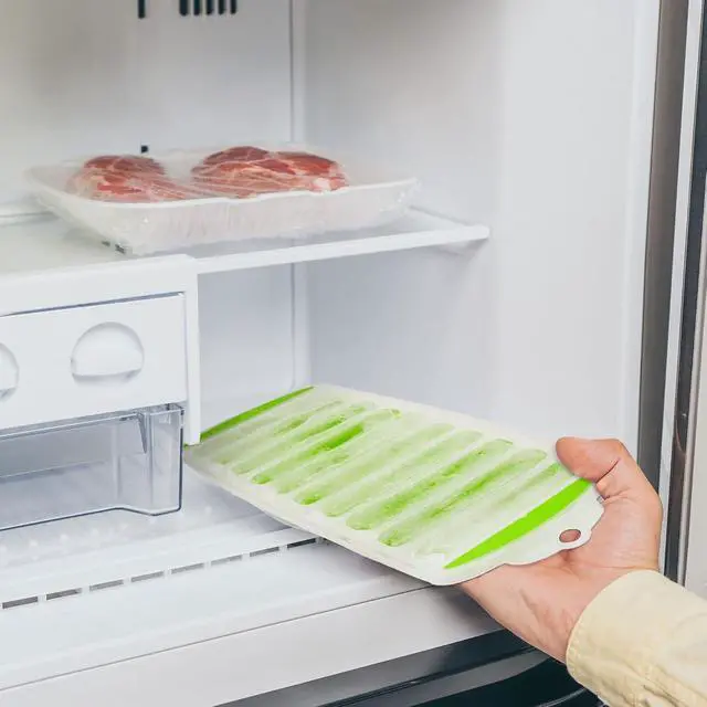 Alt view image 7 of 7 - Meadow Lane Slim Ice Stick Tray for Water Bottles, Green | Makes ten 4.25 x 0.8-inch ice sticks per tray; BPA-free plastic with silicone pushers is dishwasher-safe and stackable.