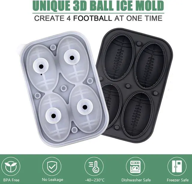 Alt view image 3 of 6 - Football Ice Cube Tray 3D, Admaison Ice Ball Cube Mold with Funnel for Cocktails, Bourbon,Brandy, Whiskey Gifts for Men, Silicone Fun Shapes Black (Football)
