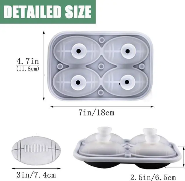 Alt view image 4 of 6 - Football Ice Cube Tray 3D, Admaison Ice Ball Cube Mold with Funnel for Cocktails, Bourbon,Brandy, Whiskey Gifts for Men, Silicone Fun Shapes Black (Football)