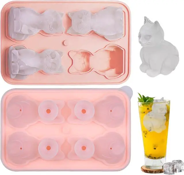 Main image of Cat Ice Cube Tray Silicone Large Ice Cube Mold, Cute Cat Lovers Gifts | Fun Shapes Ice Cube Trays for Freezer with Lid, Big Ice Molds for Bourbon Whiskey Cocktails