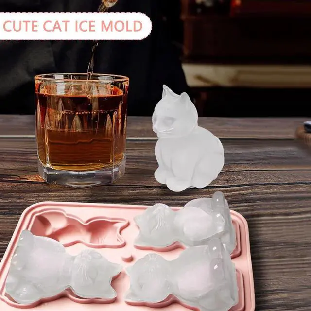 Alt view image 2 of 7 - Cat Ice Cube Tray Silicone Large Ice Cube Mold, Cute Cat Lovers Gifts | Fun Shapes Ice Cube Trays for Freezer with Lid, Big Ice Molds for Bourbon Whiskey Cocktails