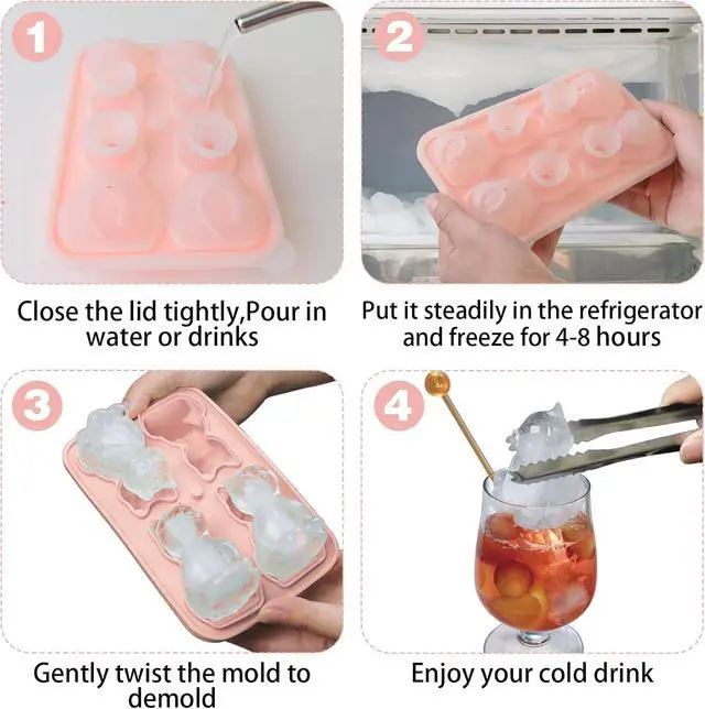 Alt view image 3 of 7 - Cat Ice Cube Tray Silicone Large Ice Cube Mold, Cute Cat Lovers Gifts | Fun Shapes Ice Cube Trays for Freezer with Lid, Big Ice Molds for Bourbon Whiskey Cocktails