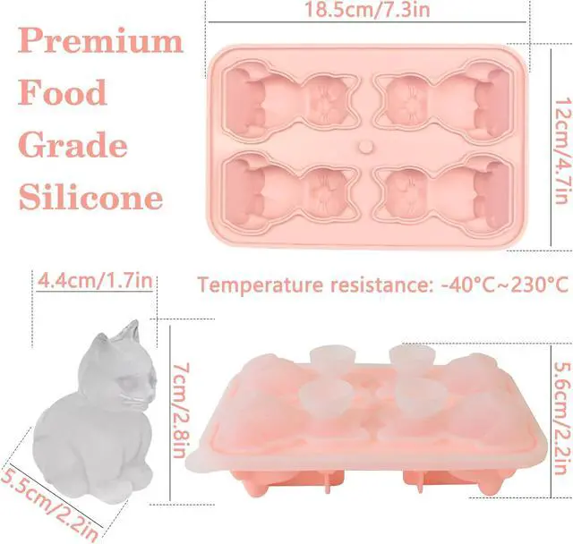 Alt view image 6 of 7 - Cat Ice Cube Tray Silicone Large Ice Cube Mold, Cute Cat Lovers Gifts | Fun Shapes Ice Cube Trays for Freezer with Lid, Big Ice Molds for Bourbon Whiskey Cocktails