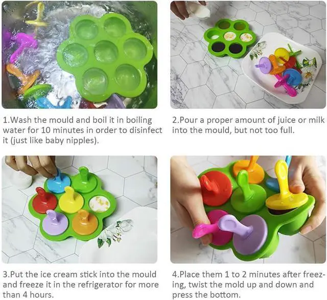 Alt view image 4 of 7 - Mini Silicone Popsicle Mold, 7-cavity DIY Ice Pop Mold with Colorful Plastic Sticks, Popsicle Makers for Egg Bites, Lollipop and Ice Cream Mould, Baby Food Storage Container, Non-Stick Ice Cube Trays