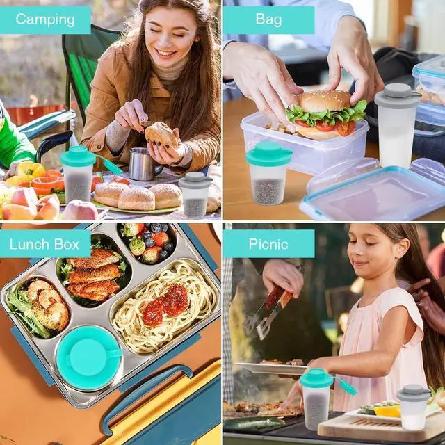 Alt view image 5 of 6 - SOPHICO 3.2 & 4.5oz Salt and Pepper Shaker,With Moisture Proof silicone lid | Moisture Proof Sinlicone Lids, Spice Shaker to go for Camping Travel Picnic Lunch Boxes