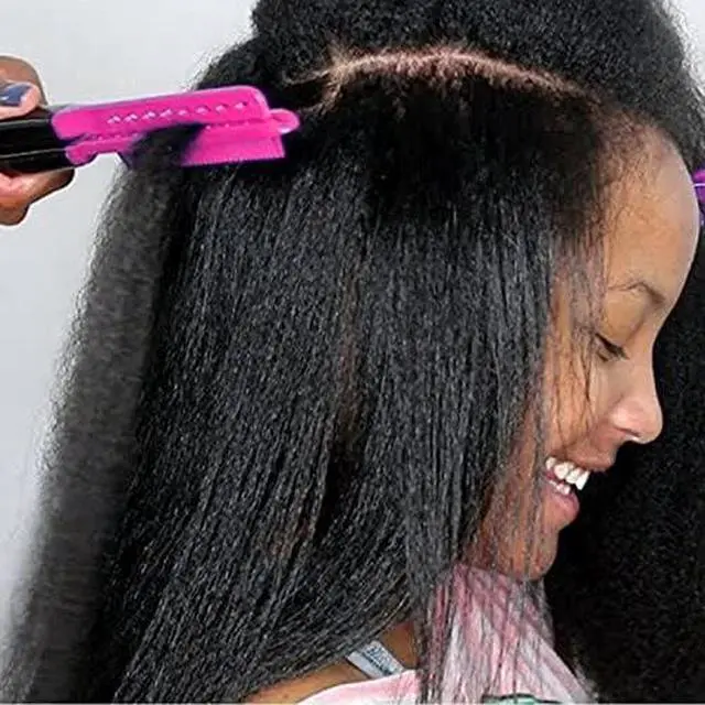 Alt view image 6 of 6 - EasyGlide-V Hair Straightener and Detangler - Rat Tail Style V-Comb for Sectioning, Flat Ironing, Blow Drying, Keratin Comb for Tangled Hair, Spring Grip, Heat Resistant (Pink)