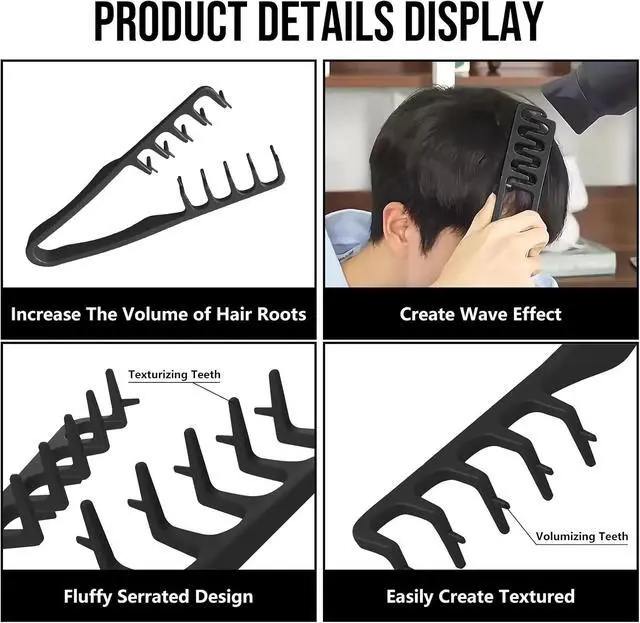 Alt view image 3 of 7 - Texture Comb, Volumizing Fluffy Texture Styling Comb for Men and Women, Wide-Tooth Texturizing Styling Tool for Volume & Fringe Parting, Black