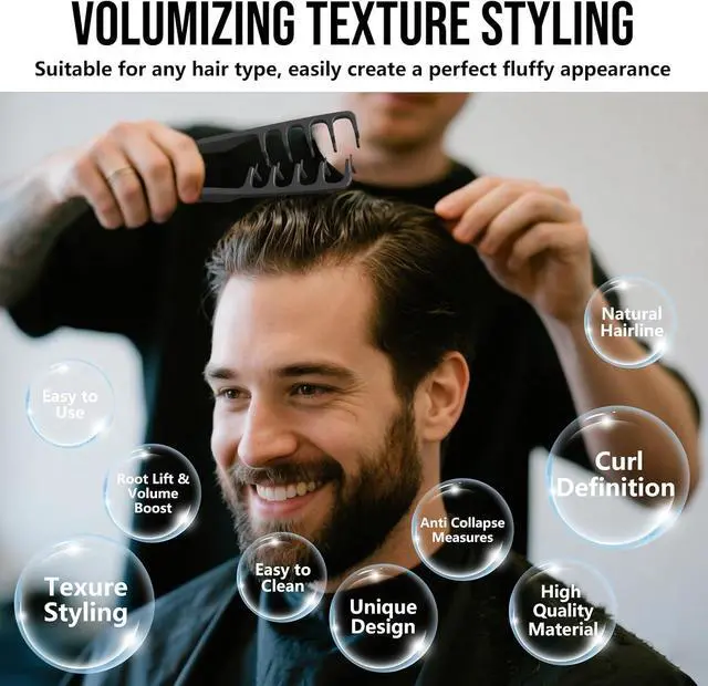 Alt view image 2 of 7 - Texture Comb, Volumizing Fluffy Texture Styling Comb for Men and Women, Wide-Tooth Texturizing Styling Tool for Volume & Fringe Parting, Black