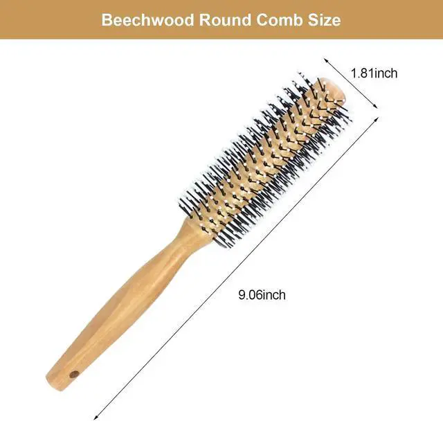 Alt view image 4 of 6 - Round Curling Comb with Original Wooden Handle Made of Pure Beech Wood,Gentle Nylon Bristles,For All Hair Styles,Natural and Gentle Hair Brush (Yellow)