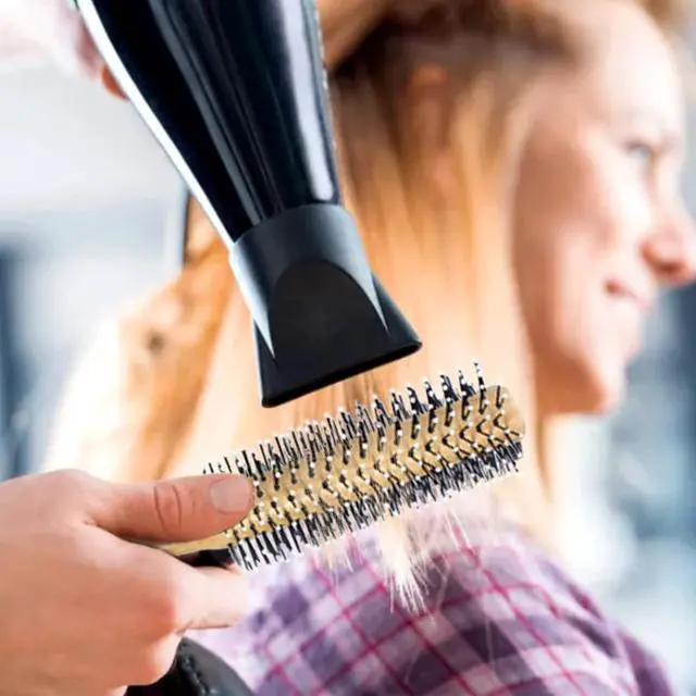 Alt view image 6 of 6 - Round Curling Comb with Original Wooden Handle Made of Pure Beech Wood,Gentle Nylon Bristles,For All Hair Styles,Natural and Gentle Hair Brush (Yellow)