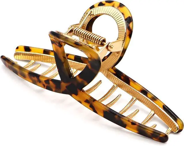 Main image of MEDOCA Large Metal Hair Clips - Strong Hold Gold Clips for Thick Locks - Leopard Print Claw Clips for Women and Girls