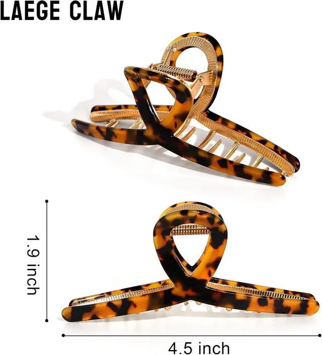 Alt view image 3 of 7 - MEDOCA Large Metal Hair Clips - Strong Hold Gold Clips for Thick Locks - Leopard Print Claw Clips for Women and Girls