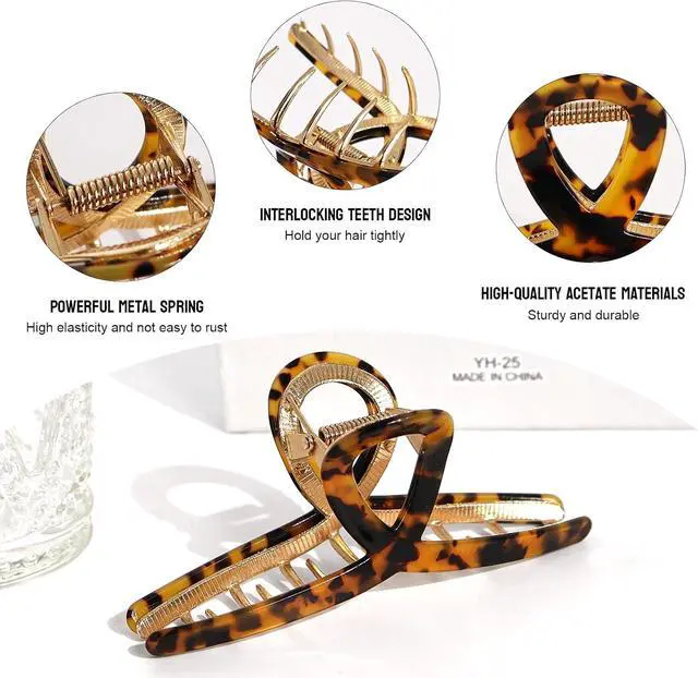 Alt view image 5 of 7 - MEDOCA Large Metal Hair Clips - Strong Hold Gold Clips for Thick Locks - Leopard Print Claw Clips for Women and Girls