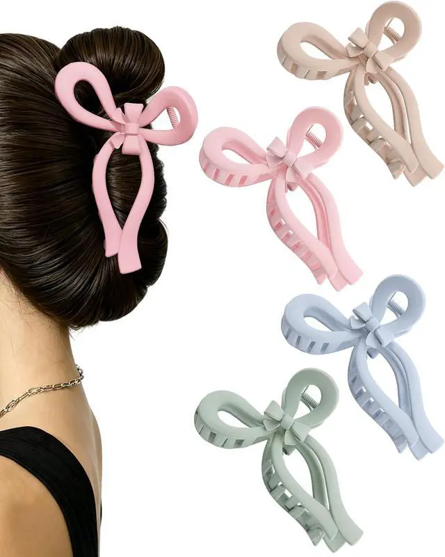 Alt view image 8 of 8 - AWAYTR 4Pcs Extra Large Bow Claw Clips for Thick Hair, 5.1" Hair Claw Clips | Extra Large Bow Claw Clips for Thick Hair, Sturdy Polycarbonate, Smooth Teeth, Secure Hold for Daily Wear