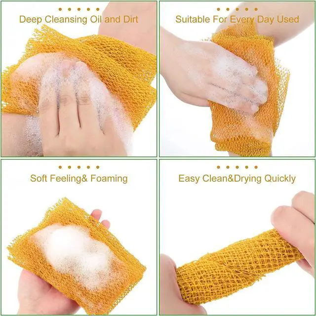 Alt view image 4 of 7 - Geiserailie African Net Sponge Long Shower Body Scrubber, Yellow