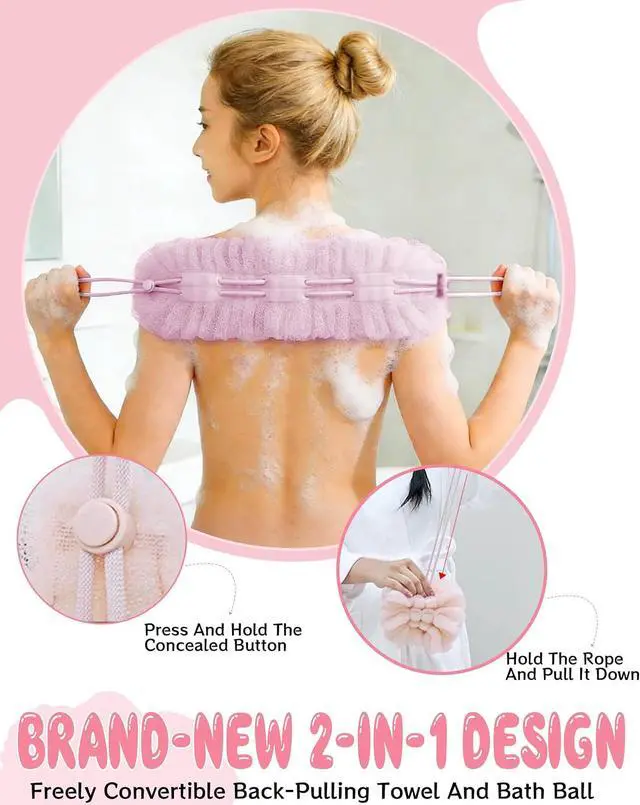 Alt view image 3 of 7 - African Net Sponge for Shower, 2PCS Adjustable Exfoliating Washcloth Towel, Body Scrubber Exfoliator for Men & Women, Back Loofah Sponge for Deep Cleaning, Back Washer Wash Sponge for Men Women