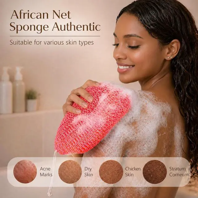 Alt view image 2 of 7 - 3 Pcs African Net Sponge Authentic Exfoliating Washcloth Body Back Scrubber