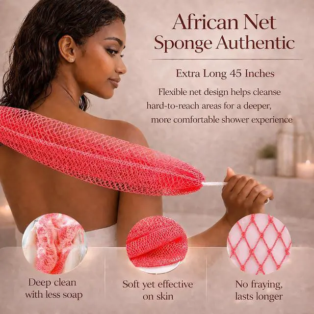 Alt view image 3 of 7 - 3 Pcs African Net Sponge Authentic Exfoliating Washcloth Body Back Scrubber
