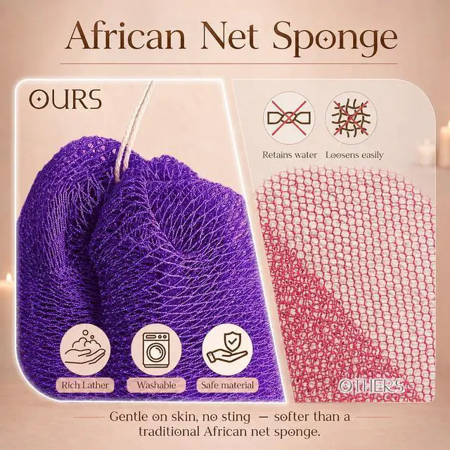 Alt view image 6 of 7 - 3 Pcs African Net Sponge Authentic Exfoliating Washcloth Body Back Scrubber