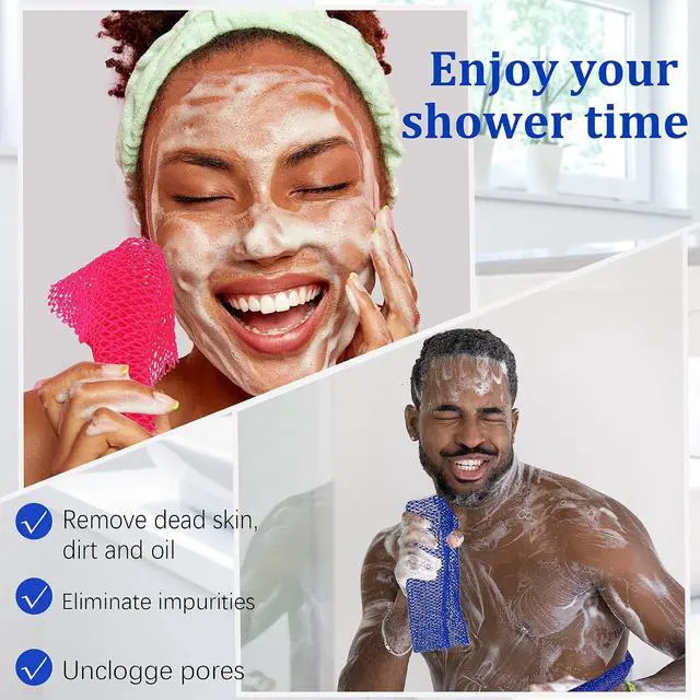 Alt view image 2 of 7 - BOAO 4 Pcs African Net Sponge Authentic Long African Net Bath Sponge Exfoliating Bath & Shower Loofah Back Scrubber Washcloth for Body & Face Skin Cleansing Men Women Daily Use