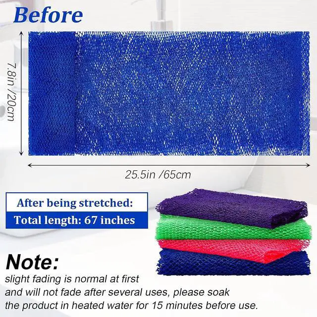 Alt view image 3 of 7 - BOAO 4 Pcs African Net Sponge Authentic Long African Net Bath Sponge Exfoliating Bath & Shower Loofah Back Scrubber Washcloth for Body & Face Skin Cleansing Men Women Daily Use