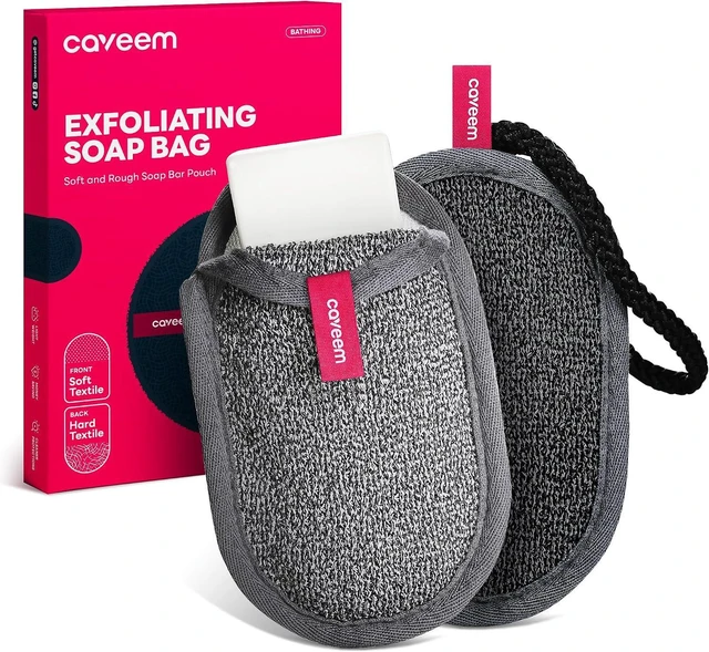 Main image of CAVEEM Soap Saver Bag, Rough and Soft Exfoliation Soap Pouch for Bar Soap, Soap Mesh Pocket Bar Holder for Washing Body, Soap Sack Sponge Bag for Shower Bath (2 Pack)
