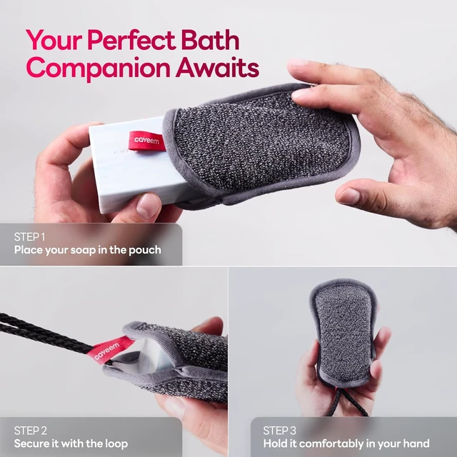 Alt view image 7 of 7 - CAVEEM Soap Saver Bag, Rough and Soft Exfoliation Soap Pouch for Bar Soap, Soap Mesh Pocket Bar Holder for Washing Body, Soap Sack Sponge Bag for Shower Bath (2 Pack)