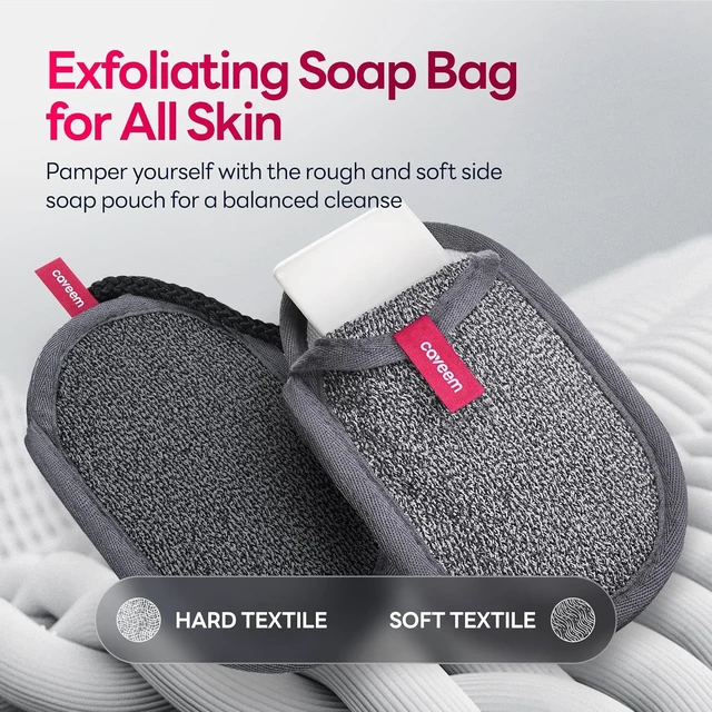 Alt view image 3 of 7 - CAVEEM Soap Saver Bag, Rough and Soft Exfoliation Soap Pouch for Bar Soap, Soap Mesh Pocket Bar Holder for Washing Body, Soap Sack Sponge Bag for Shower Bath (2 Pack)