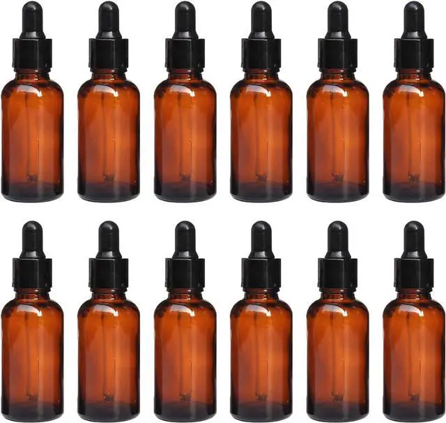 Main image of 12 PCS 20ml Amber Glass Bottles with Eyed Dropper Black Caps Cream Lotion Essential Oil Dispenser Container Storage for Travel Business Trip Camping