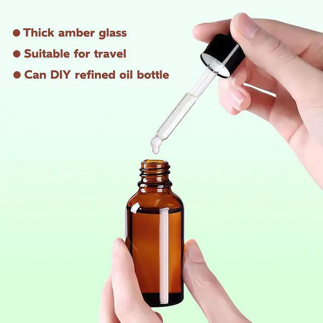 Alt view image 3 of 7 - 12 PCS 20ml Amber Glass Bottles with Eyed Dropper Black Caps Cream Lotion Essential Oil Dispenser Container Storage for Travel Business Trip Camping