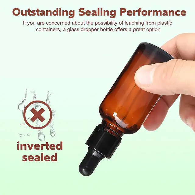Alt view image 5 of 7 - 12 PCS 20ml Amber Glass Bottles with Eyed Dropper Black Caps Cream Lotion Essential Oil Dispenser Container Storage for Travel Business Trip Camping