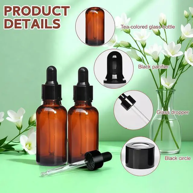 Alt view image 4 of 7 - 12 PCS 20ml Amber Glass Bottles with Eyed Dropper Black Caps Cream Lotion Essential Oil Dispenser Container Storage for Travel Business Trip Camping