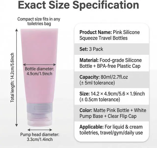 Alt view image 2 of 7 - 3PCS Empty Refillable Pink Soft Silicon Squeeze Tube Portable Travel Bottle Cosmetic Containers Storage Holder For Cream Lotion Facial Cleaner Shampoo Shower Gel Toiletries