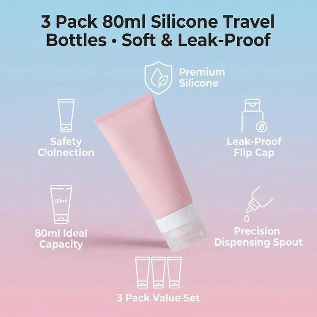 Alt view image 3 of 7 - 3PCS Empty Refillable Pink Soft Silicon Squeeze Tube Portable Travel Bottle Cosmetic Containers Storage Holder For Cream Lotion Facial Cleaner Shampoo Shower Gel Toiletries