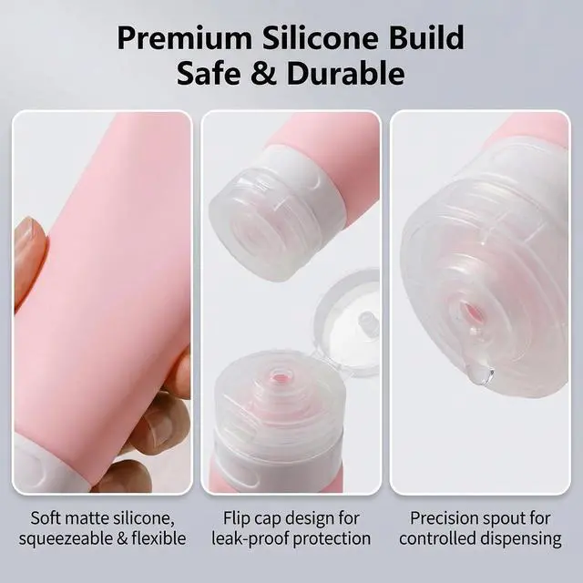 Alt view image 4 of 7 - 3PCS Empty Refillable Pink Soft Silicon Squeeze Tube Portable Travel Bottle Cosmetic Containers Storage Holder For Cream Lotion Facial Cleaner Shampoo Shower Gel Toiletries