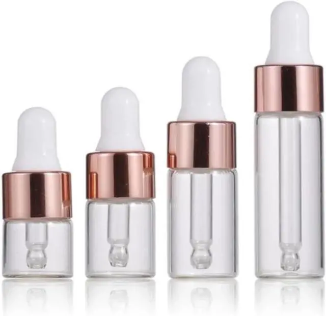 Main image of Eye Dropper Bottle Rose for Essential Oils, 4pcs of 1-5ml Glass with Eye Droppers, Leak Proof Travel