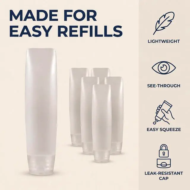 Alt view image 9 of 13 - 5 Pcs 1 oz Travel Bottles Empty Refillable Toothpaste Tubes Containers Small Mini Size Squeeze Dispensers, Refillable Cosmetic Pump Dispensers, Refillable Containers
