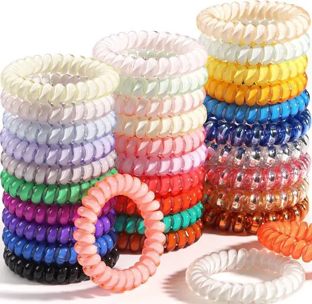 Main image of 32Pcs Spiral Hair Ties, No Crease Coil Phone Cord Ties