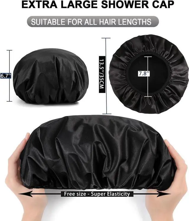 Alt view image 4 of 7 - YIZIJIZI Shower Cap for Women, Terry Lined Triple Layer Waterproof