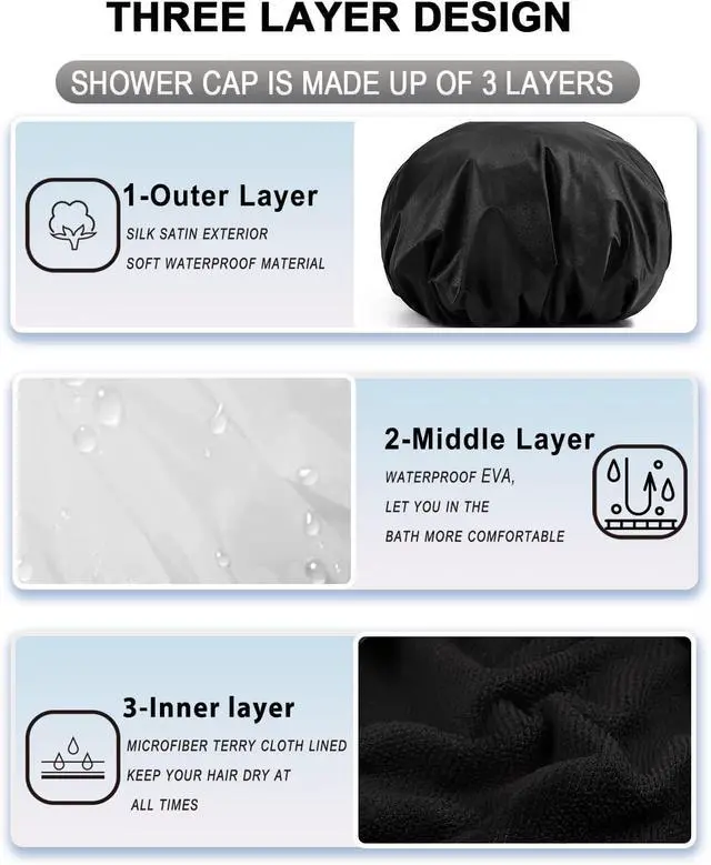 Alt view image 2 of 7 - YIZIJIZI Shower Cap for Women, Terry Lined Triple Layer Waterproof