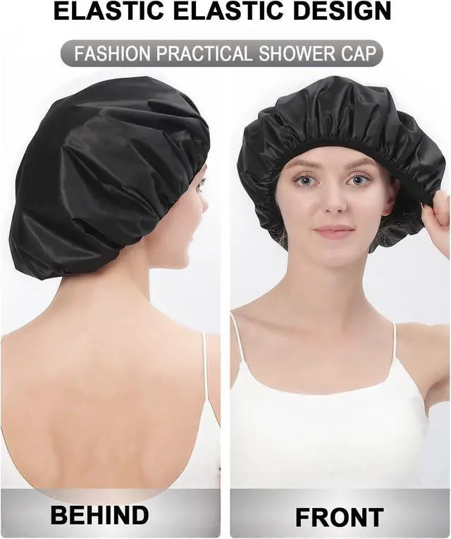 Alt view image 6 of 7 - YIZIJIZI Shower Cap for Women, Terry Lined Triple Layer Waterproof