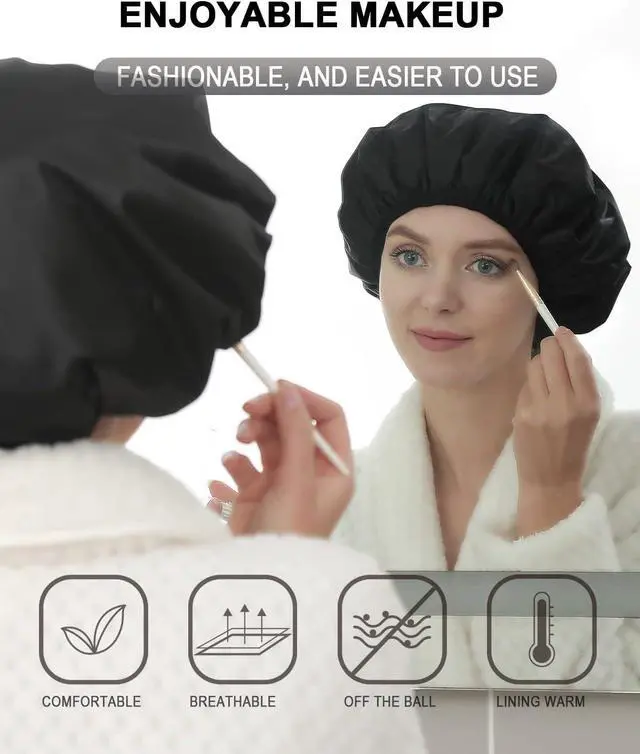 Alt view image 7 of 7 - YIZIJIZI Shower Cap for Women, Terry Lined Triple Layer Waterproof