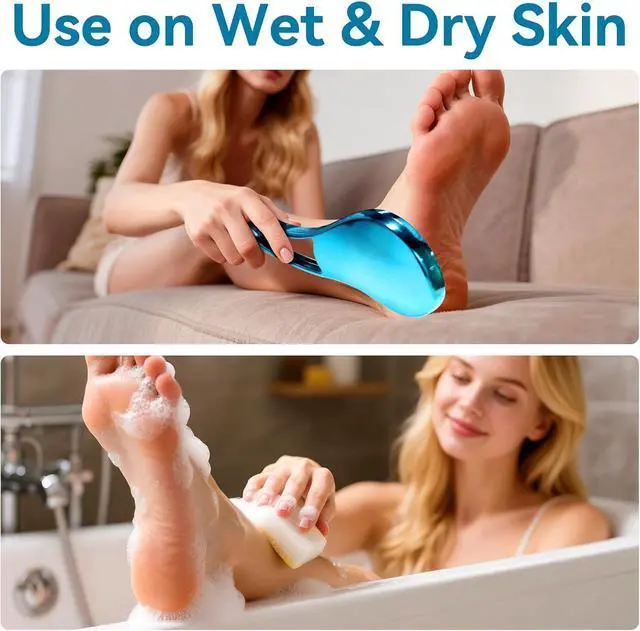Alt view image 4 of 7 - Glass Foot File, Crystal Glass Callus Remover Foot Scrubber and Heel Scraper for Men, Women, Dead Skin Removal Pedicure Tool, Blue