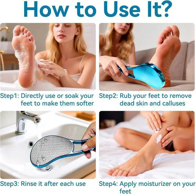 Alt view image 5 of 7 - Glass Foot File, Crystal Glass Callus Remover Foot Scrubber and Heel Scraper for Men, Women, Dead Skin Removal Pedicure Tool, Blue
