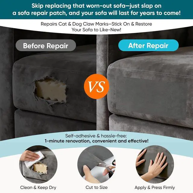 Alt view image 2 of 7 - Velvet Repair Tape,4x71 Inch Self-Adhesive Grey Couch Patch Repair Fabric Patch for Furniture,Sofas,Cushion,Chairs,Suede Goods.