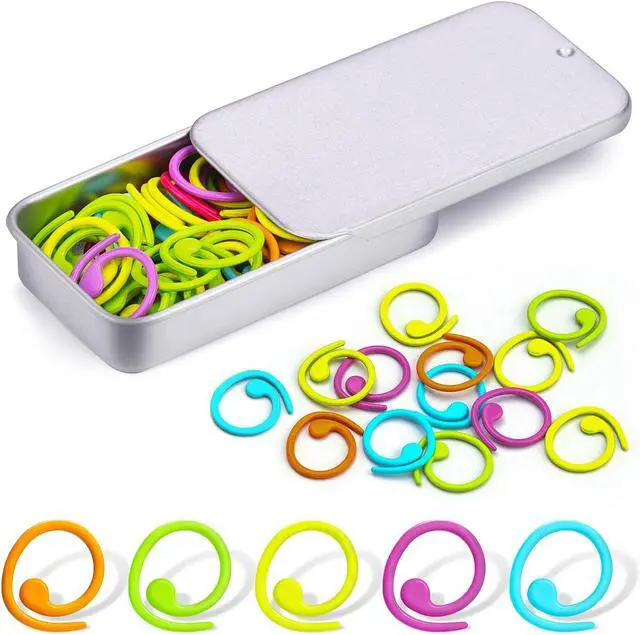 Main image of Jmuiiu Metal Stitch Markers, 50Pcs Spiral Metal Crochet Stitch Markers | Colorful Crochet Markers, Stitch Marker Ring for Knitting Crocheting Clothing Tag DIY Craft Project with Storage Box
