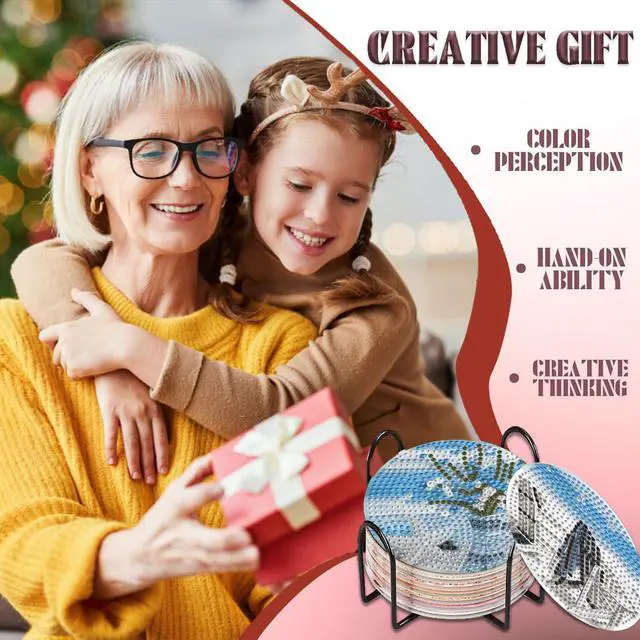 Alt view image 6 of 7 - 8 Pcs Beach Diamond Art Coasters for Adults, Retro Diamond Painting Coasters with Holder, Non-Slip Cork Base, Easy DIY Beginner Gem Art Kits, Handmade Table Decor for Gifts Bar Kitchen Decoration